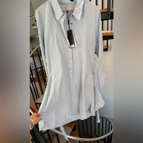 HALSTON HERITAGE Blue Shirt Dress Size 8 - Picture 3 of 10